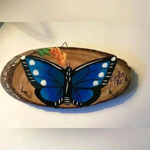 Butterfly hand painted wooden wall decor Costa Rica 7” wide  3.25” tall